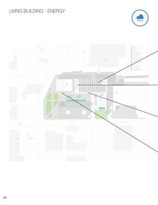 60
LIVING BUILDING - ENERGY
ROOF/SITE PLAN
SCALE: 1”=30’
1
2
3
4
5
PARKING RAMP
PLAZA
PV ARRAY
COLD STORAGE LOFTS
ASIAN MARKET
6
7
8
9
10
STREETCAR STOP
ONE-WAY BUS DRIVE
POWER PLANT
COMMUNITY GARDEN
POOL
KEY
1
2
3
4
5
6
7
8
9
10
11 ROOFTOP BAR
11
GRANDAVENUE
3RD STREET
12 CITY MARKET
12
13 COMMUTER RAIL STOP
13
 