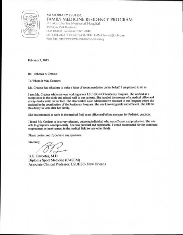 lsu letter of rec family medicine letter of recommendation