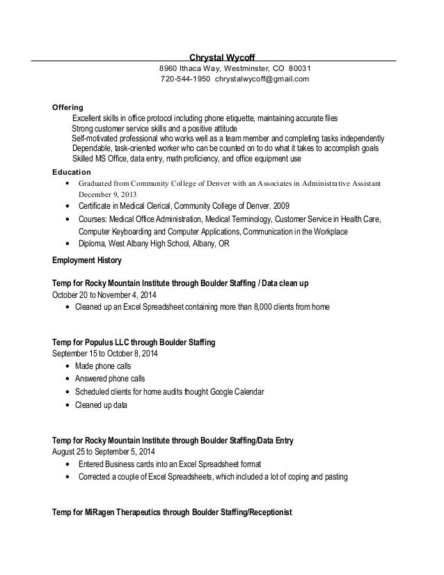 chrystal wycoff resume