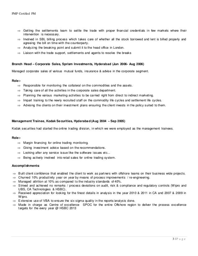 pmp certified resumes