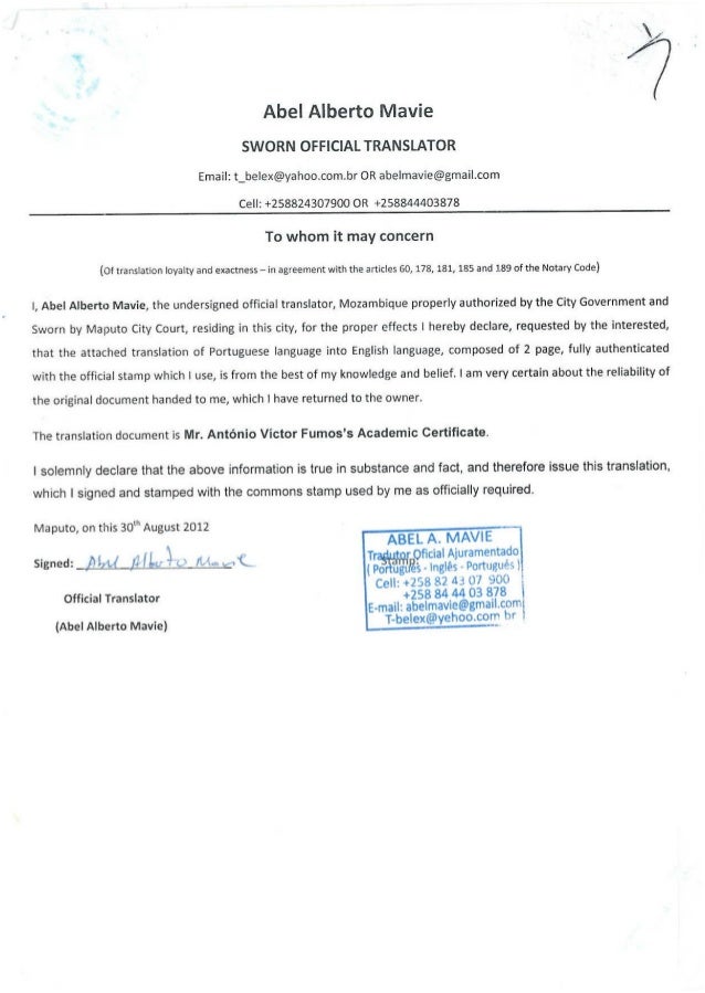 University Certificate_Antonio Victor Fumo