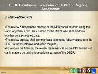 DEDP Development – Review of DEDP for Regional
                      Acceptance

Guidelines/Standards

•The review & accep...