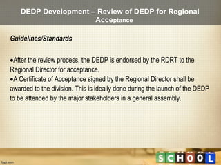 DEDP Development – Review of DEDP for Regional
                     Acceptance

Guidelines/Standards

•After the review pr...