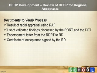 DEDP Development – Review of DEDP for Regional
                     Acceptance


Documents to Verify Process
Result of ra...