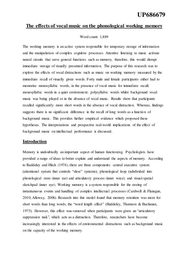 The Effects Of Unvocalized Music On Shortterm Memory The Effects Of Unvocalized Music On Shortterm Memory