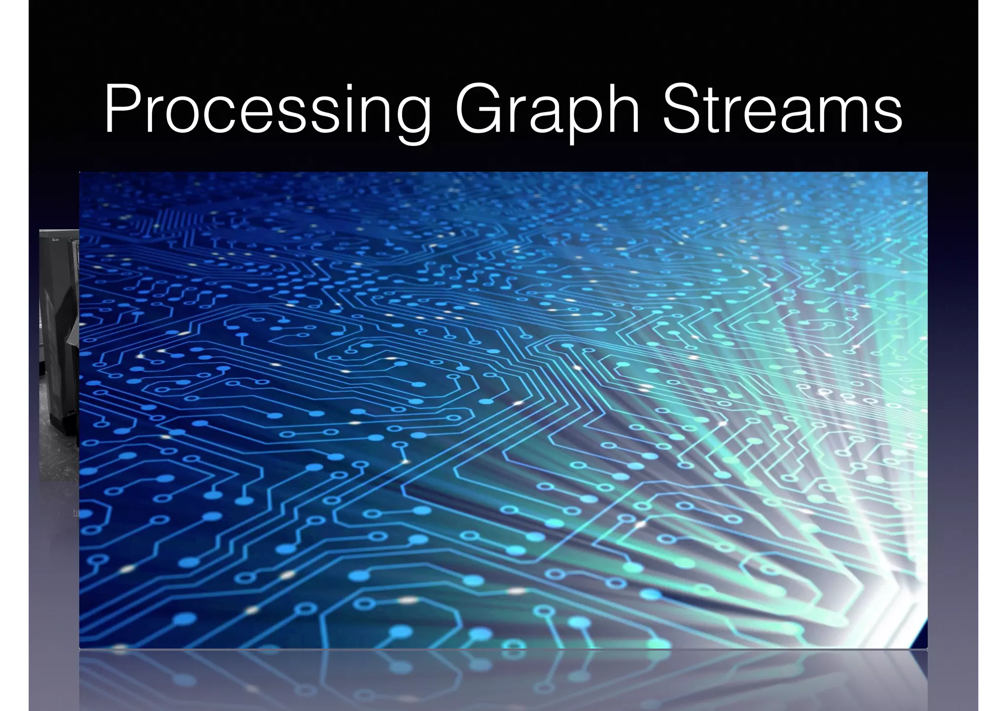 Processing Graph Streams
"IBM Electronic Data Processing Machine - GPN-2000-001881"
NASA, Public Domain @ Wikimedia Commons -  
http://commons.wikimedia.org/wiki/File:IBM_Electronic_Data_Processing_Machine_-_GPN-2000-001881.jpg
 