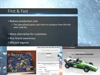First & Fast
• Reduce production cost
• The specialized packs cost more to produce than the kits
were sold for.
• More alternative for customers
• Rise brand awareness
• Efficient express
 
