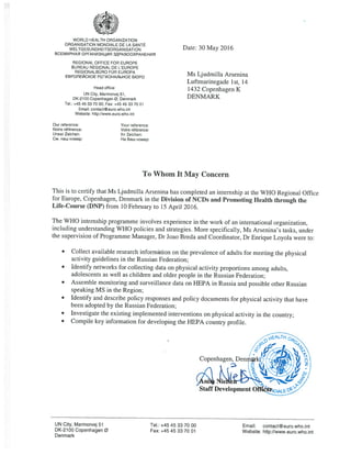 WHO Certificate of Internship Ljudmilla Arsenina