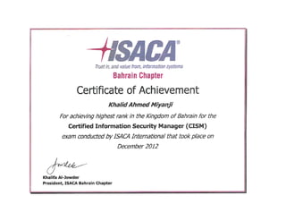CISM topper ISACA Bahrain chapter