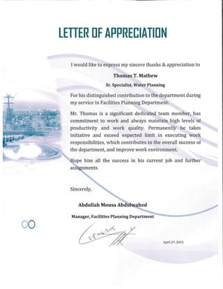 Appreciation Letter