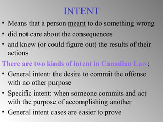 Questionable Intent elements of a crime and involvment in a crime | PPT