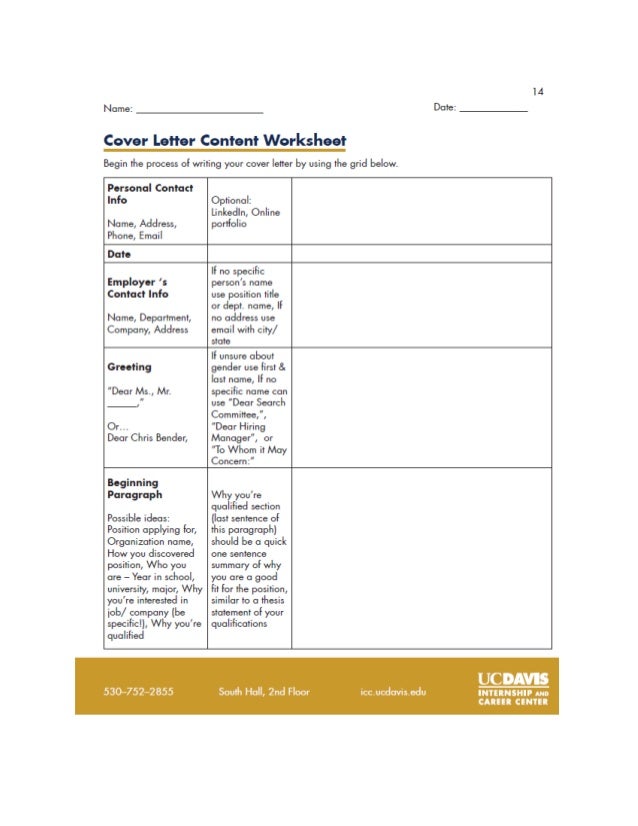 cover letter content worksheet how to write a cover letter uc davis
