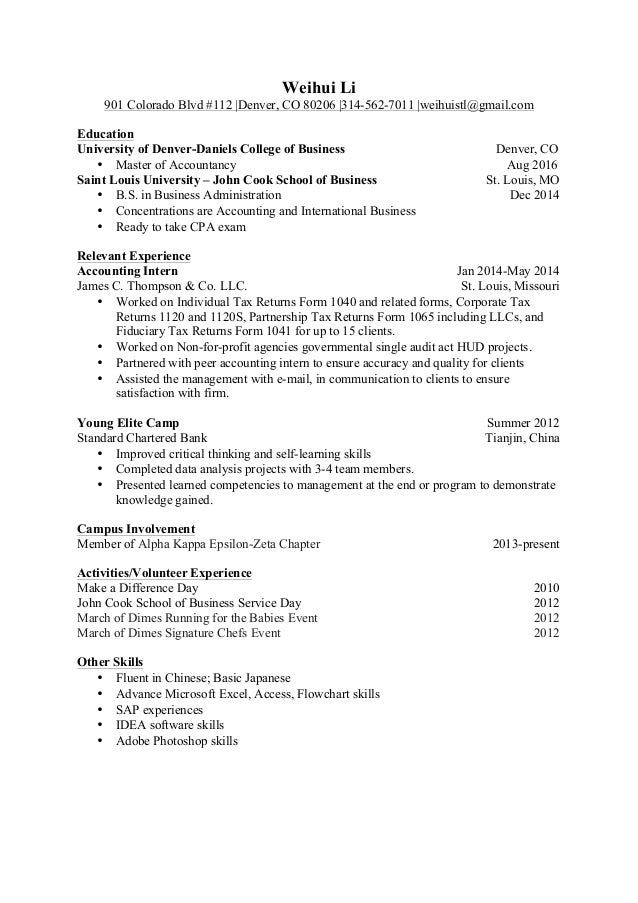 weihui li resume john cook school of business