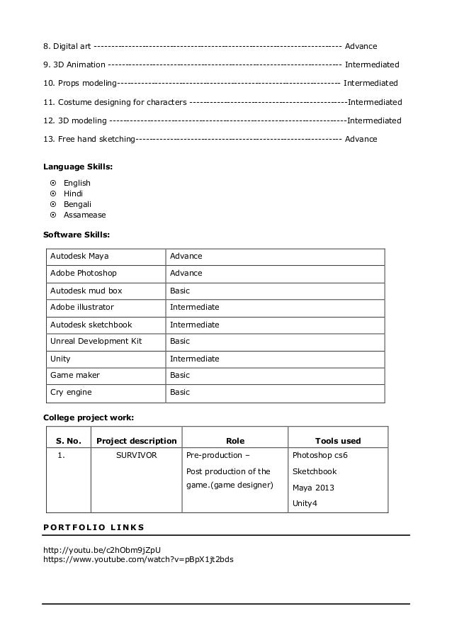 game designer resumes