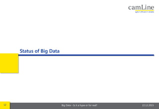 12 Big Data – Is it a hype or for real? 22.12.2015
Status of Big Data
 