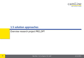 38 Big Data – Is it a hype or for real? 22.12.2015
1.5 solution approaches
Overview research project PRO_OPT
 
