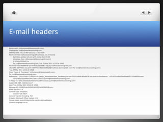 E-mail headers
Return-path: <kthompson@davismcgrath.com>
Envelope-to: jcb@bambenekconsulting.com
Delivery-date: Tue, 15 Mar 2011 12:13:56 -0500
Received: from mailhost.davismcgrath.com ([12.233.219.123])
by thebox.pentex-net.com with esmtp (Exim 4.69)
(envelope-from <kthompson@davismcgrath.com>)
id 1PzXoi-0000mf-Fw
for jcb@bambenekconsulting.com; Tue, 15 Mar 2011 12:13:56 -0500
Received: from DM48WXP (unverified [192.168.3.69]) by mailhost.davismcgrath.com
(Rockliffe SMTPRA 9.3.1) with ESMTP id <B0002606529@mailhost.davismcgrath.com> for <jcb@bambenekconsulting.com>;
Tue, 15 Mar 2011 12:16:42 -0500
From: "Kevin A. Thompson" <kthompson@davismcgrath.com>
To: <jcb@bambenekconsulting.com>
References: <201033962-1299187478-cardhu_decombobulator_blackberry.rim.net-1091018849-@bda678.bisx.prod.on.blackberry> <051601cbd9e9$bd0fae80$372f0b80$@com>
<e71cae025b2bd4be5a4422d9f71c3322.squirrel@bambenekconsulting.com>
In-Reply-To: <e71cae025b2bd4be5a4422d9f71c3322.squirrel@bambenekconsulting.com>
Subject: RE: CBA - CLE/Seminar?
Date: Tue, 15 Mar 2011 12:16:39 -0500
Message-ID: <020b01cbe334$bf146320$3d3d2960$@com>
MIME-Version: 1.0
Content-Type: text/plain;
charset="US-ASCII"
Content-Transfer-Encoding: 7bit
X-Mailer: Microsoft Office Outlook 12.0
Thread-Index: AcvhtQ/DNjyl3vl3Rr+AKt9z5zMFkwBf6MAA
Content-Language: en-us
 