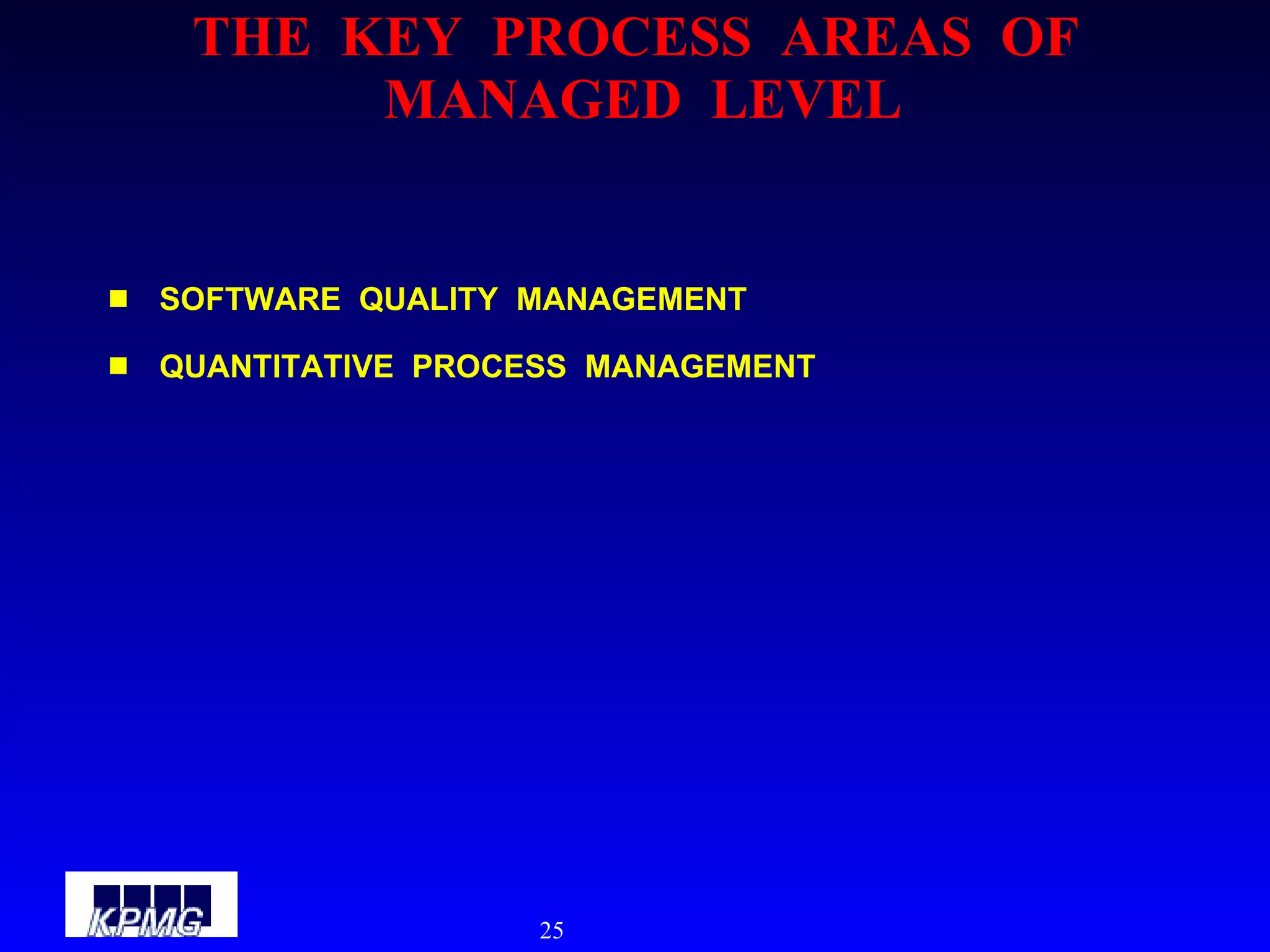 THE  KEY  PROCESS  AREAS  OF  MANAGED  LEVEL SOFTWARE  QUALITY  MANAGEMENT QUANTITATIVE  PROCESS  MANAGEMENT 