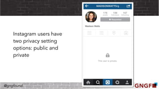 @gngfound
Instagram users have
two privacy setting
options: public and
private
 