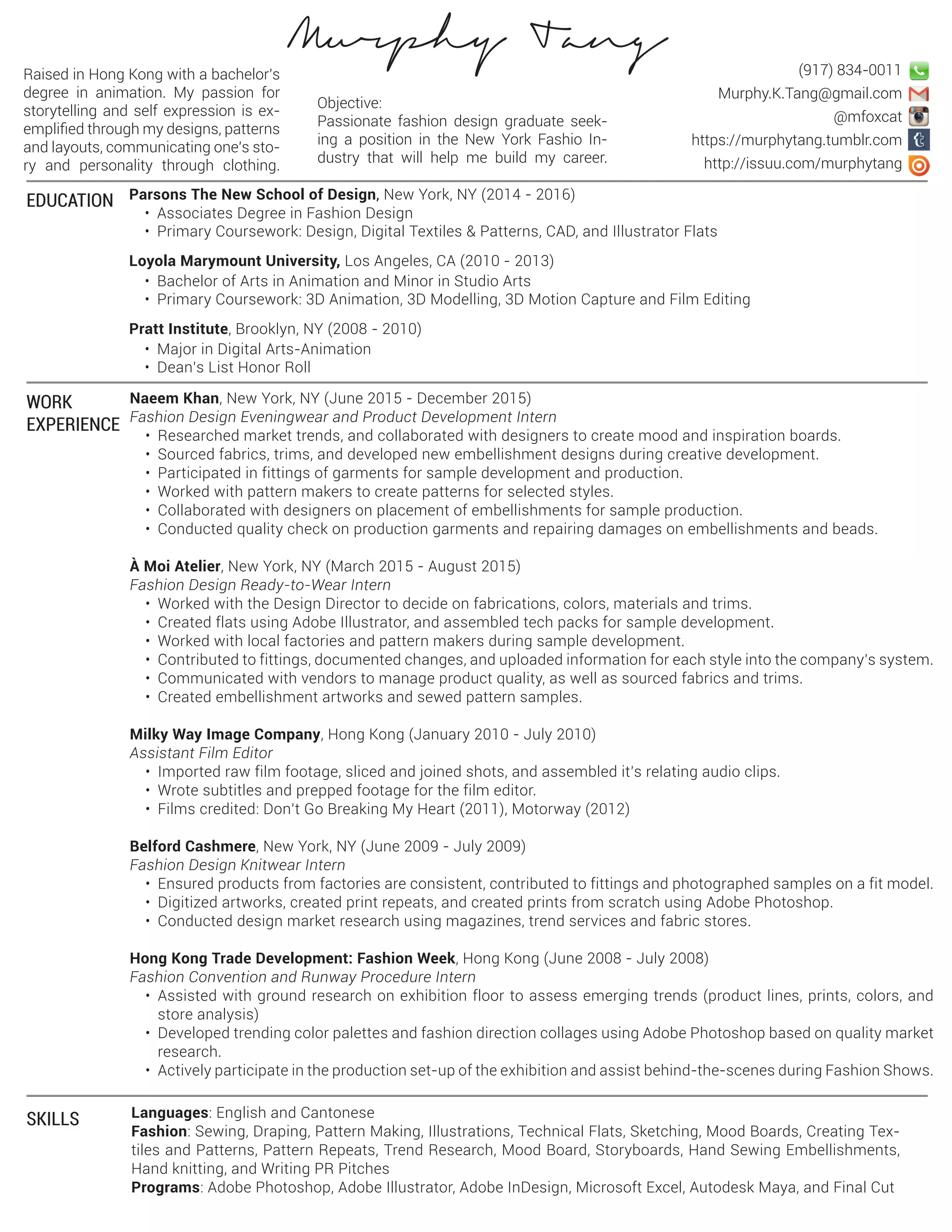 Murphy Tang Resume CV 2016 PDF