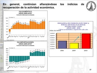 27
En general, continúan afianzándose los indicios de
recuperación de la actividad económica.
 