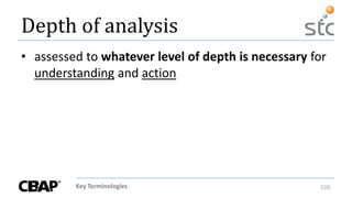 Key Terminologies 106
• assessed to whatever level of depth is necessary for
understanding and action
Depth of analysis
 