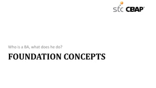 FOUNDATION CONCEPTS
Who is a BA, what does he do?
 
