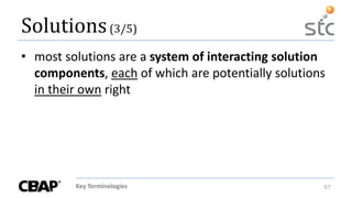 Key Terminologies 97
Solutions(3/5)
• most solutions are a system of interacting solution
components, each of which are potentially solutions
in their own right
 