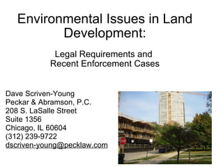 Environmental Issues in Land Development: Legal Requirements and  Recent Enforcement Cases Dave Scriven-Young Peckar & Abramson, P.C. 208 S. LaSalle Street Suite 1356 Chicago, IL 60604 (312) 239-9722 [email_address] 
