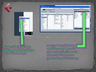 Once you have clicked on
‘add instrument’ you will
get a choice of instruments
,choose what instrument
you want to add to the song.
 