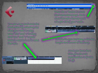 Press the ‘x’ button to close
the instrument page, don’t
close the main browser as it
will get rid of your work .
You can copy and paste the
track piece by selecting the
piece you want to copy,
press ‘ctrl’ and ‘c’ to copy
and ‘ctrl’ and ’v’ to past
paste it next to it so it looks
like this.
Do this till you are happy with the
length and sound of the song.
Once you have done
this you can use
equalisation to finish
it off.
 