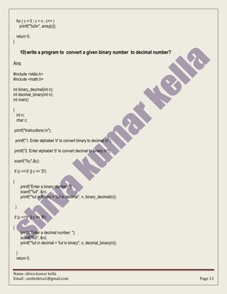 C basic questions&ansrs by shiva kumar kella | PDF