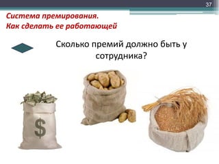 37

Система премирования.
Как сделать ее работающей

Сколько премий должно быть у
сотрудника?

 