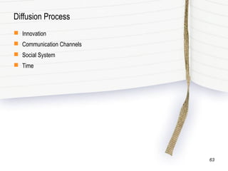 Diffusion Process
 Innovation
 Communication Channels
 Social System
 Time
63
 