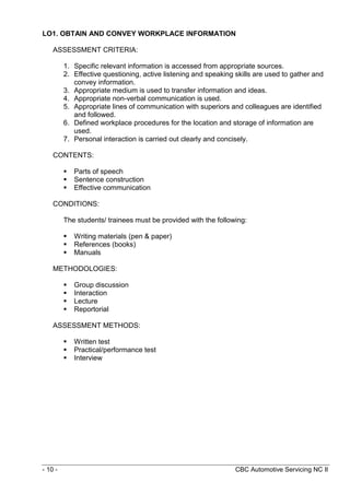 CBC Automotive Servicing NC II | DOCX