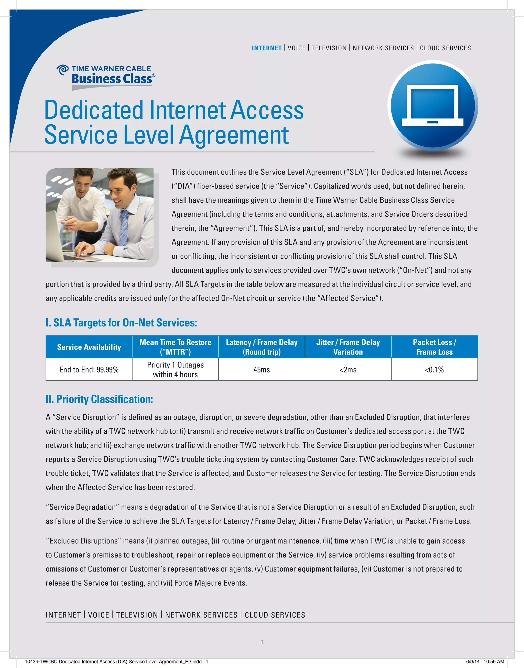 TWCBC Dedicated Internet Access (DIA) Service Level Agreement_FINAL | PDF