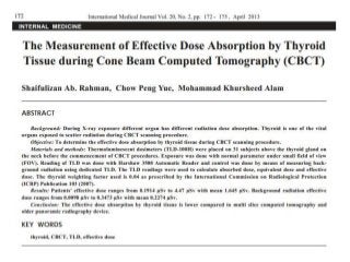 Radiation Dose to Thyroid (Effective Dose) in Cone Beam Computed Tomography (CBCT)