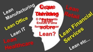 O que
ouvimos
falar
sobre
Lean?
Lean
Thinking
O Pensamento
Enxuto é uma
forma de pensar
 