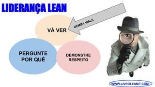 WWW.LIVROLEANIT.COM
LIDERANÇA LEAN
VÁ VER
PERGUNTE
POR QUÊ
DEMONSTRE
RESPEITO
 
