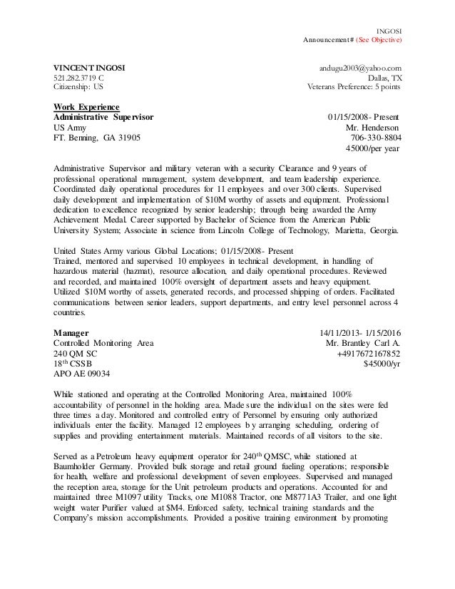INGOSI Format For Federal Resume