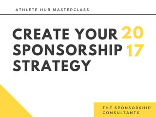 CREATE YOUR
SPONSORSHIP
STRATEGY
20
17
T H E S P O N S O R S H I P
C O N S U L T A N T S
A T H L E T E H U B M A S T E R C L A S S
 