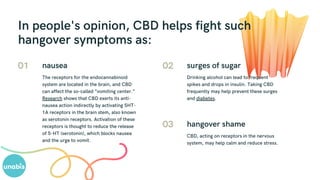 In people's opinion, CBD helps fight such
hangover symptoms as:
nausea
The receptors for the endocannabinoid
system are lo...