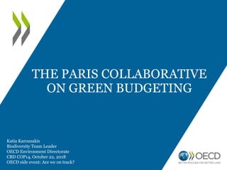 THE PARIS COLLABORATIVE
ON GREEN BUDGETING
Katia Karousakis
Biodiversity Team Leader
OECD Environment Directorate
CBD COP14, October 22, 2018
OECD side event: Are we on track?
 