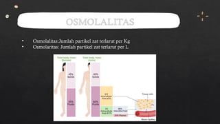 OSMOLALITAS
• Osmolalitas:Jumlah partikel zat terlarut per Kg
• Osmolaritas: Jumlah partikel zat terlarut per L
 
