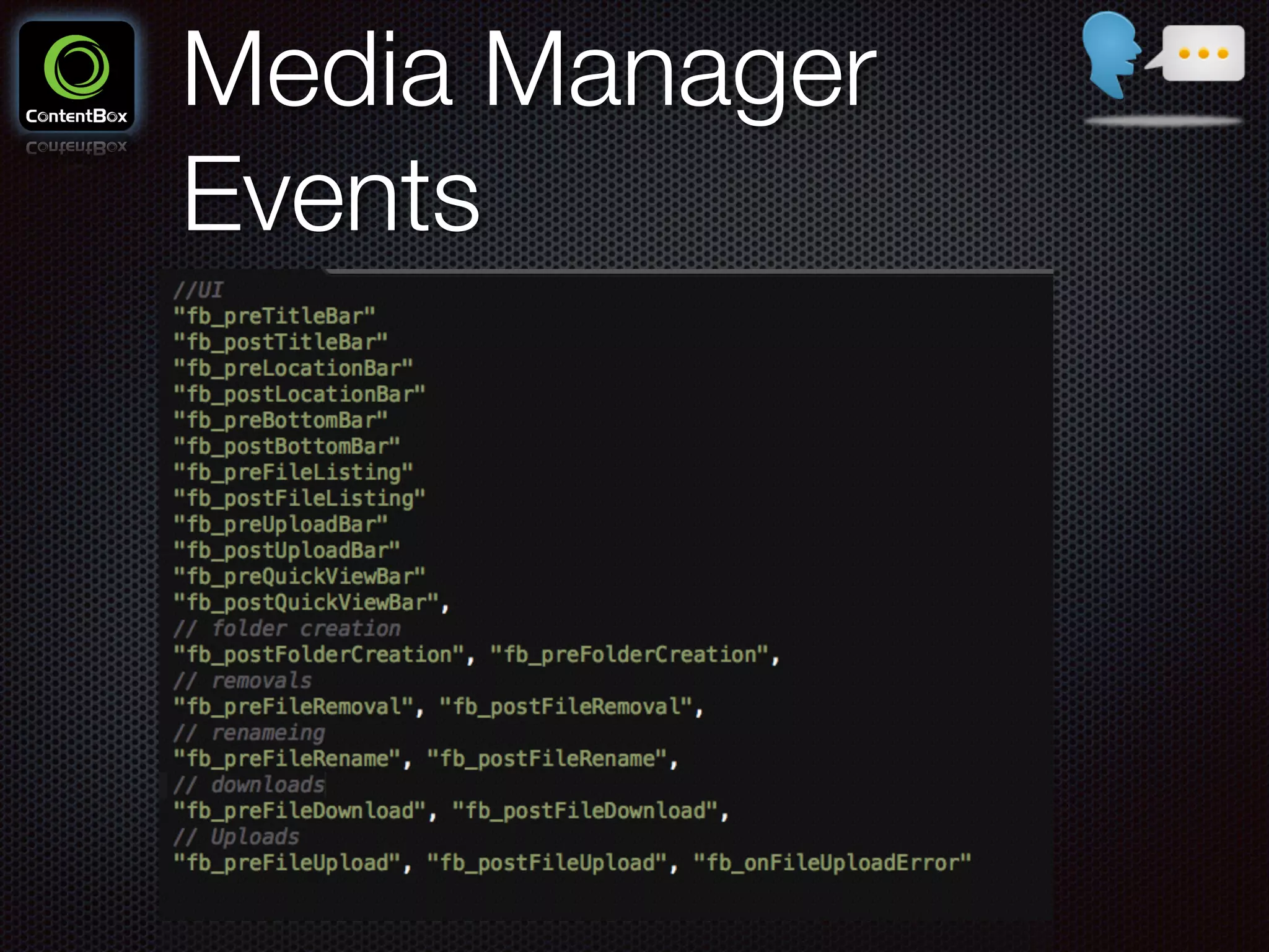 Media Manager
Events
 
