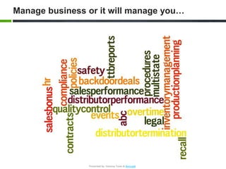 Manage business or it will manage you…
Presented by: Vanessa Toves & BevLogik
 