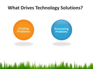 What Drives Technology Solutions?
Existing
Problems
Preventing
Problems
Presented by: Vanessa Toves & BevLogik
 