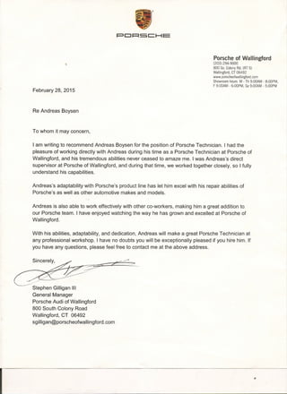Letter of recom Porsche of Wallingford