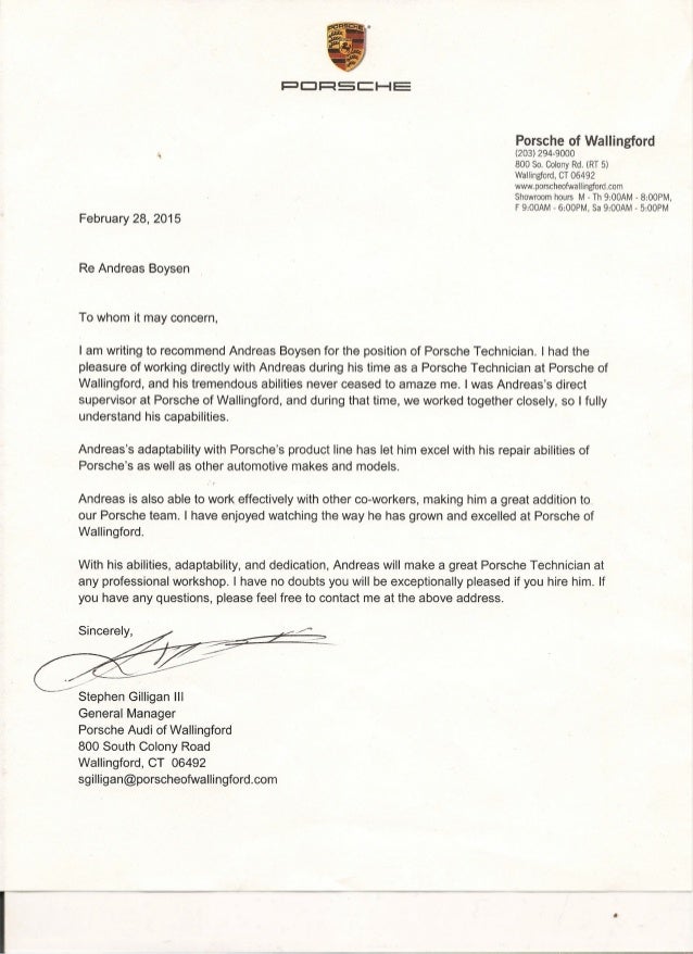 Porsche Of Wallingford >> Letter Of Recom Porsche Of Wallingford Porsche Of Wallingford >> Letter Of Recom Porsche Of Wallingford