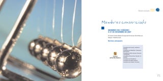 Memòria d’activitats   2007


Membres consorciats
  MEMBRES DEL CONSORCI
  A 31 DE DESEMBRE DE 2007

  El consorci Centre Balears Europa està format per 26 entitats, pú-
  bliques i d’àmbit privat:


  ENTITATS INTEGRANTS


                              Conselleria de Comerç, Indústria i
                              Energia
                              Conselleria de Mobilitat i Ordenació
                              del Territori
                              Conselleria d’Afers Socials, Promoció
                              i Immigració
                              Conselleria d’Economia, Hisenda i In-
                              novació
                              Conselleria de Presidència
                              Conselleria de Medi Ambient
                              Conselleria de Treball i Formació




                                                                                           75
 